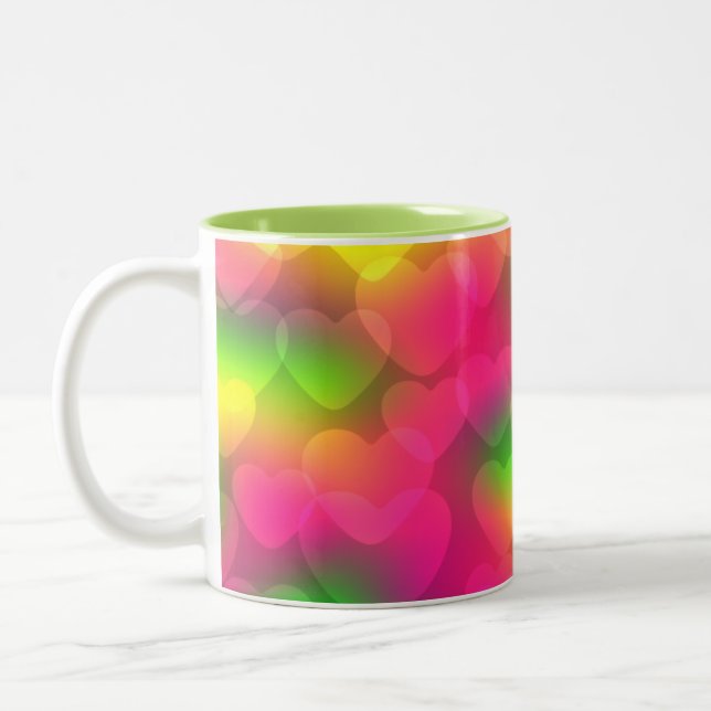 Couleurs folles Coeurs Bokeh-Deux Toned Coffee Mug (Gauche)