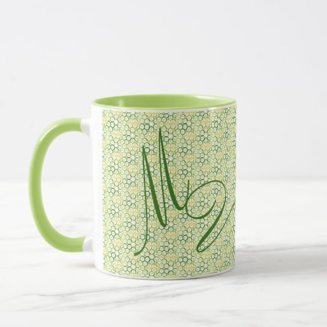 Couleurs géométriques Chaux Vert Monogramme Mug (Gauche)
