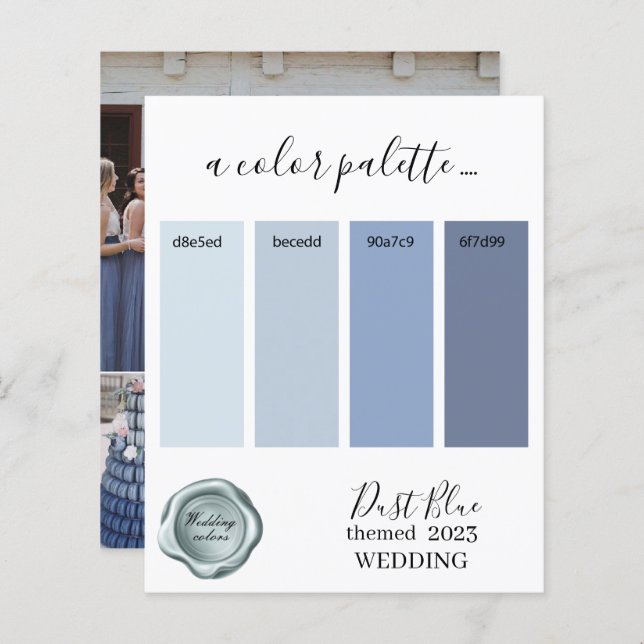 Couleurs Mariage bleu poussière Palette Card 2023 (Devant / Derrière)