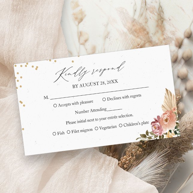 Couleurs neutres Boho Floral Wedding Carte RSVP (Créateur téléchargé)