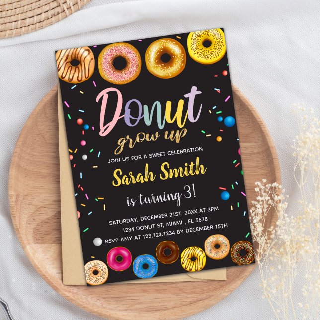 Couleurs noires Donut Invitations d'anniversaire (Black Colors Donut Birthday Invitations)