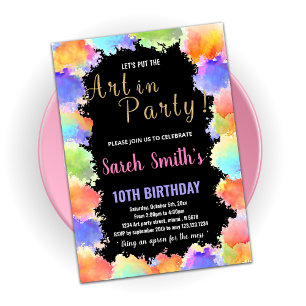Couleurs noires dorées Peinture Invitations Annive