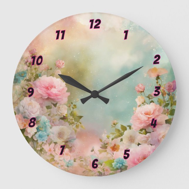 Couleurs pastel chic et rêvée Shabby Horloge mural (Recto)