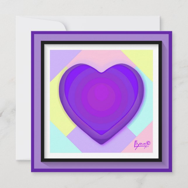 Couleurs pastel & cœurs violets battant carte blan (Devant)