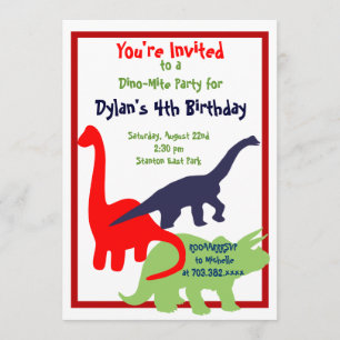 Couleurs primaires Dinosaur Invitations de fête d'