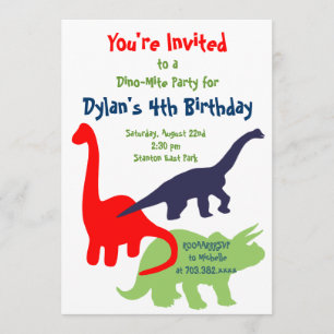 Couleurs primaires Dinosaur Invitations de fête d'