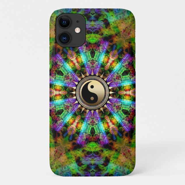 Couleurs psychédéliques Gold YinYang iPhone4 Coque (Dos)