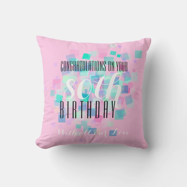 Couleurs rose pastel 1 80e anniversaire Coussin pe (Recto)
