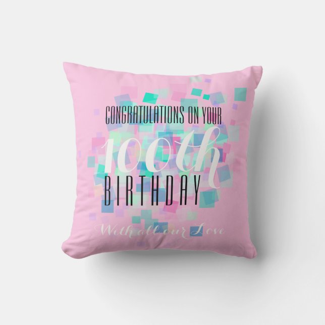 Couleurs rose pastel Coussin personnalisé 100e ann (Recto)