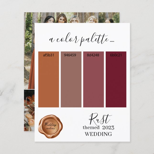 Couleurs rouille Mariage Palette Card 2023 (Devant / Derrière)