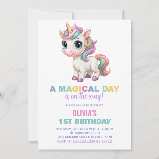 Couleurs Unicorn Invitations Anniversaire (Devant)