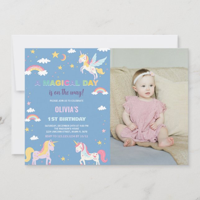 Couleurs Unicornes Invitations d'anniversaire avec (Devant)