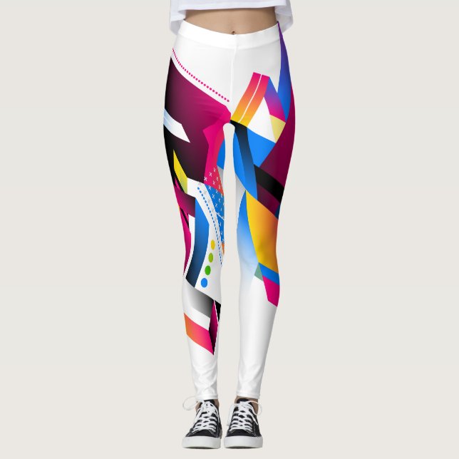 Couleurs vives Géométrique Abstrait Design Legging (Devant)
