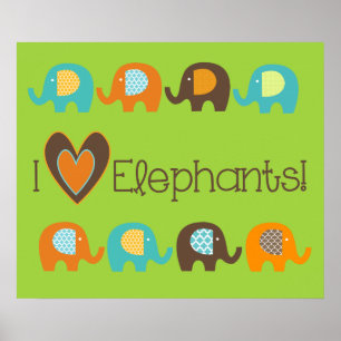 Couleurs vives I Love Elephants Nursery Poster