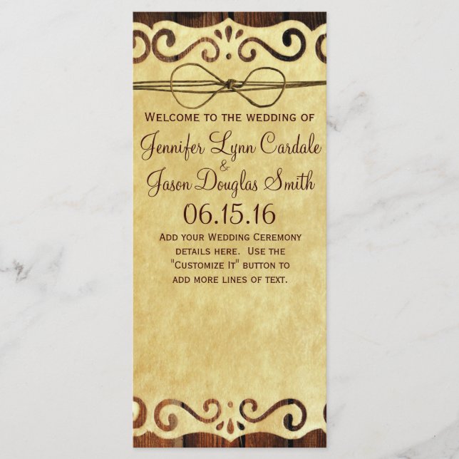 Country Barn Wood Programme de mariage en papier V (Devant)