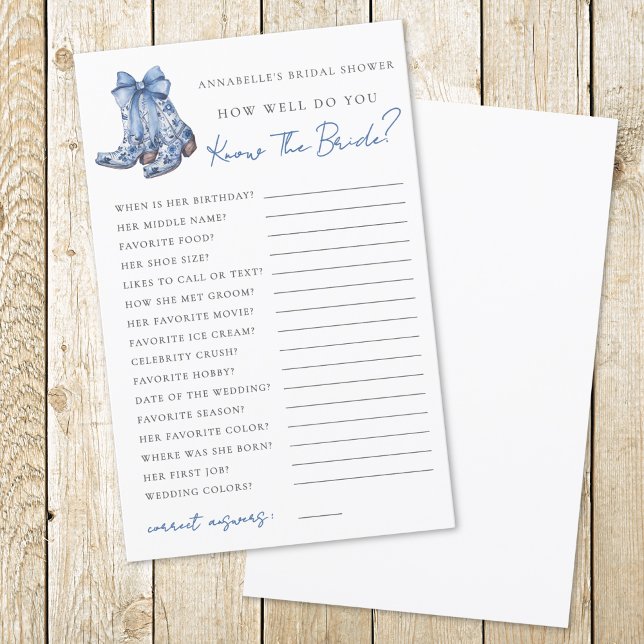 Country Blue Bow Cowboy Fête des mariées Jeu (Country Blue Bow Cowboy Bridal Shower Game)