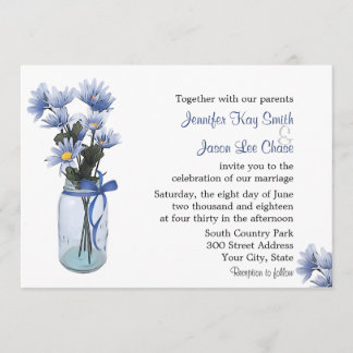 Country Blue Daisers Mason Jar Faire-part de maria