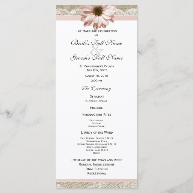 Country Blush Daisy and Lace Wedding Programme (Devant)