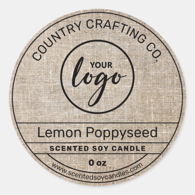 Country Burlap Brown Soy Candle Étiquette (Devant)