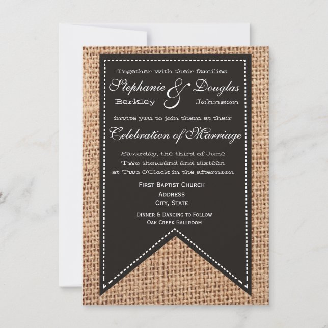 Country Burlap Imprimer Les Invitations De Mariage (Devant)