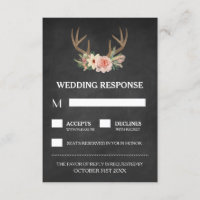 Country Chalkboard Deer Antler Wedding Cartes RSVP