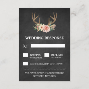 Country Chalkboard Deer Antler Wedding Cartes RSVP