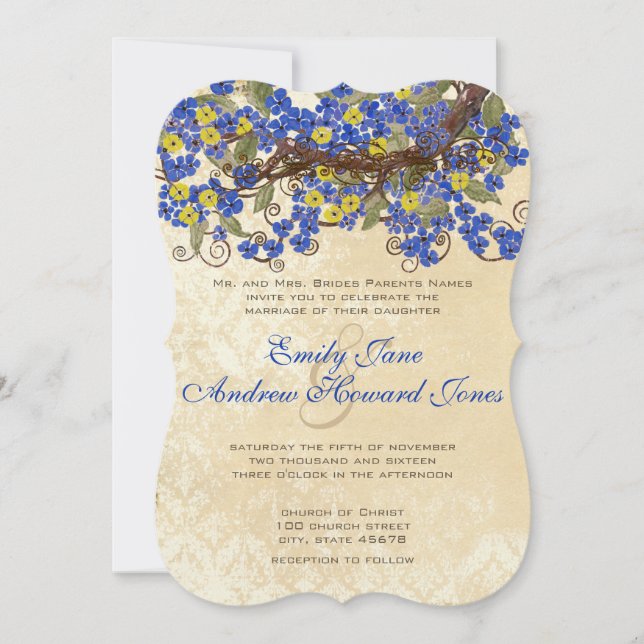 Country Chic Bleu Jaune cerise Fleur Invitation (Devant)