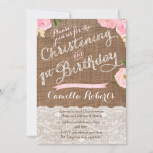 Country Christening 1er Anniversaire Invitations F