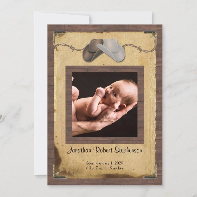 Country Cowboy Casquettes Photo Baby Faire-part (Devant)