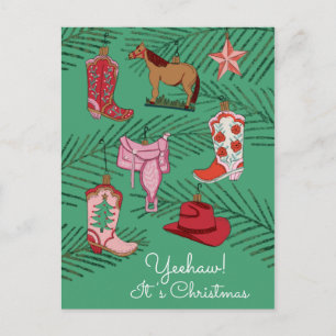 Country Cowgirl Christmas Ornamy Carte postale