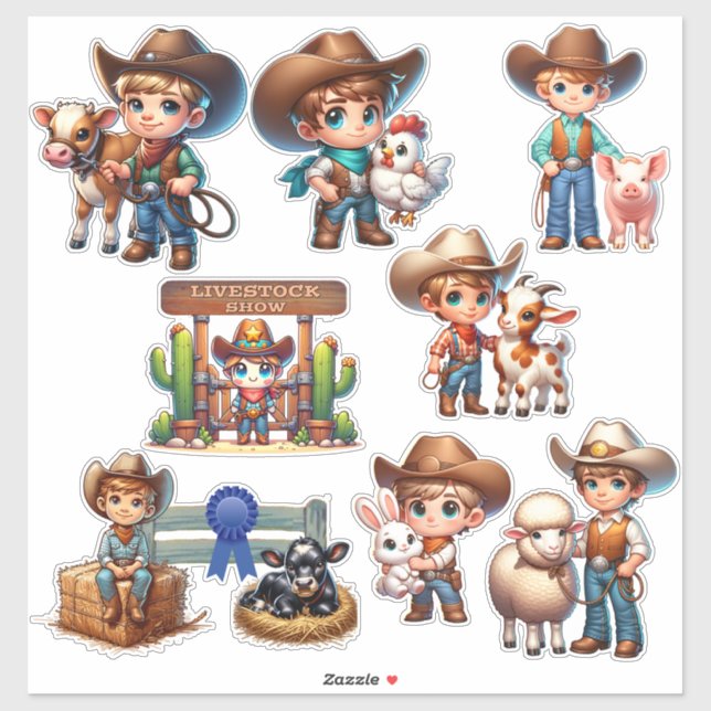 Country Fair Livestock Show Little Cowboy Sticker (Feuille)