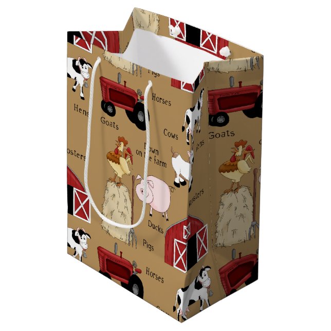 Country Farm motif moyen sac cadeau (Devant Angle)