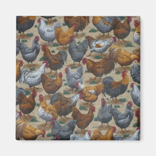 Country Fun Rosters & Hens Frigo Magnet