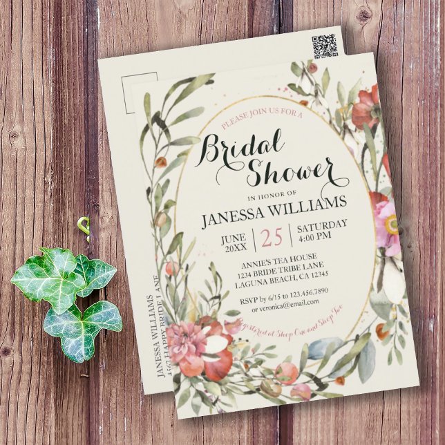 Country Garden Floral Bridal Shower Invitation (PRETTY COUNTRY GARDEN BRIDAL SHOWER POSTCARD INVITATION
)