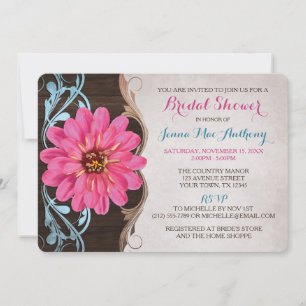 Country Girl rose Zinnia Invitations de douche nup