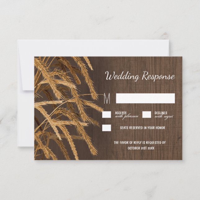 Country Grange Rustique Hay Blé Mariage RSVP Carte (Devant)