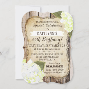 Country Hydrangeas et Rustic Wood Invitation