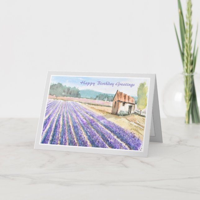 Country Lavender Field Bonne carte d'anniversaire (Devant)