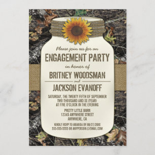 Country Mason Jar Camo Invitations de la fête d'en