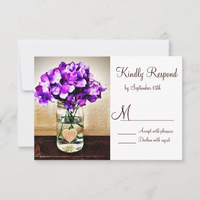 Country Mason Jar Hydrangea Mariage Cartes RSVP (Devant)