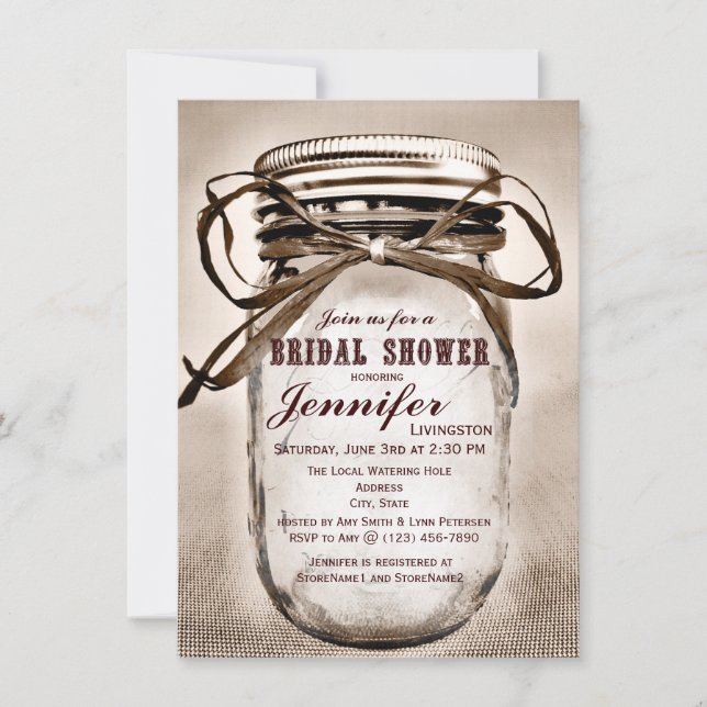 Country Mason Jar Invitations de douche nuptiale (Devant)