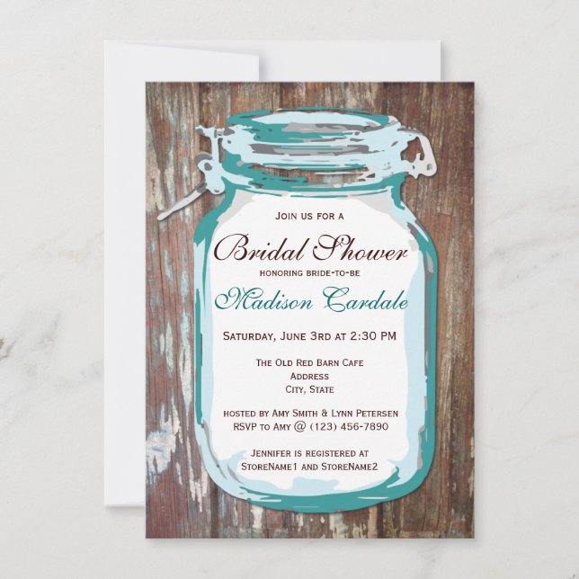 Country Mason Jar Invitations Rustic Bridal Shower (Devant)