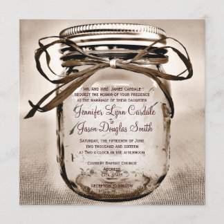 Country Mason Jar Russe Carré Faire-part de mariag