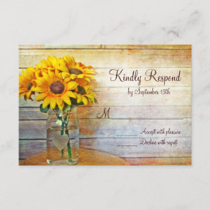 Country Mason Jar Sunflower Wedding Cartes RSVP