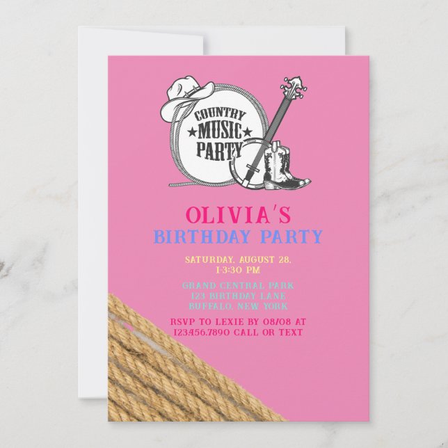 Country Music Girl Anniversaire Fête Invitation (Devant)