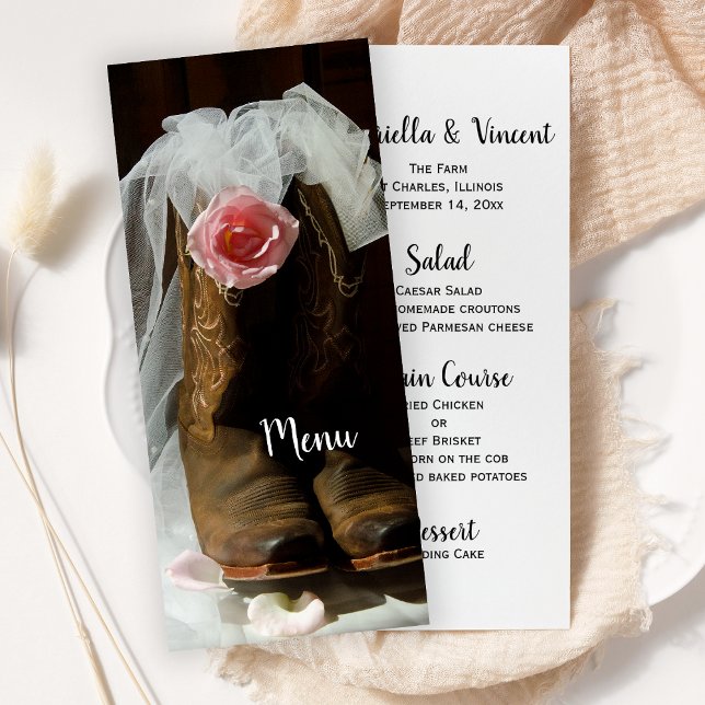 Country Rose et Cowboy Boots Western Mariage Menu (Créateur téléchargé)