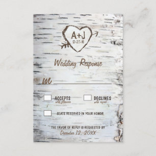Country Rustic Birch Tree Bark Wedding Cartes RSVP