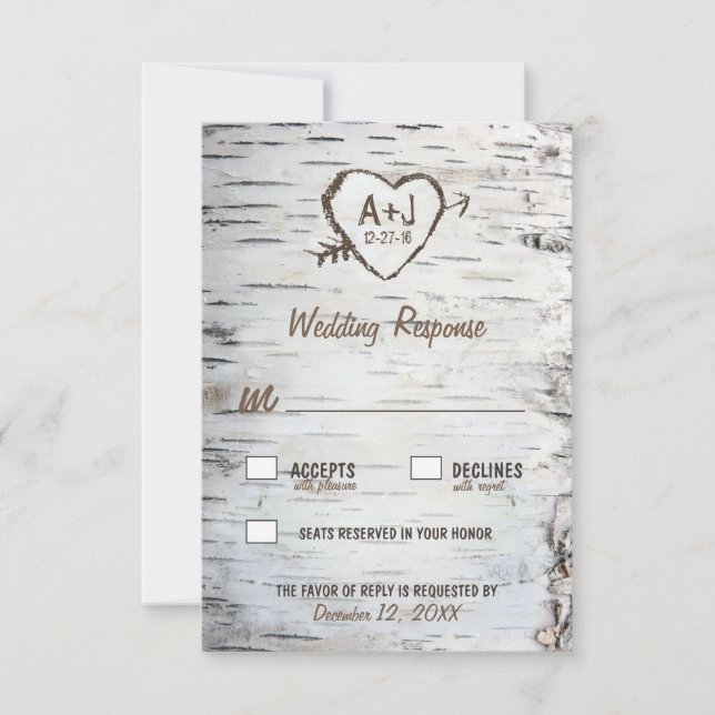 Country Rustic Birch Tree Bark Wedding Cartes RSVP (Devant)