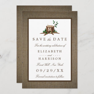 Country Rustic Burlap Monogramme Arbre Enregistrer