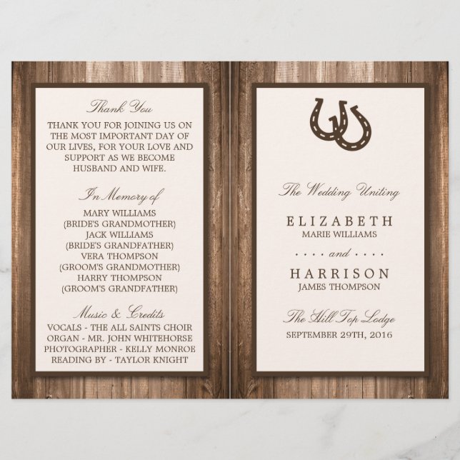 Country Rustic Horseshoe & Brown Wood Mariage (Devant)